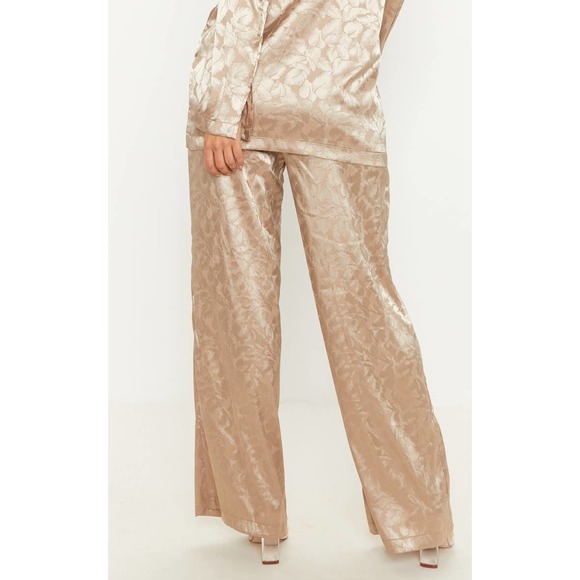 PrettyLittleThing Beige Floral Print Satin Pants Size 10 - Picture 3 of 4